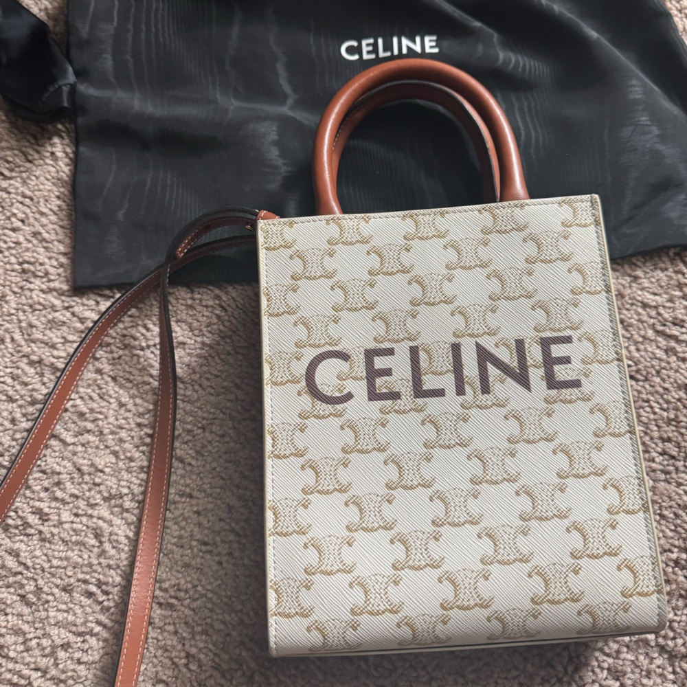 Celine Cream and Brown Tote Bag